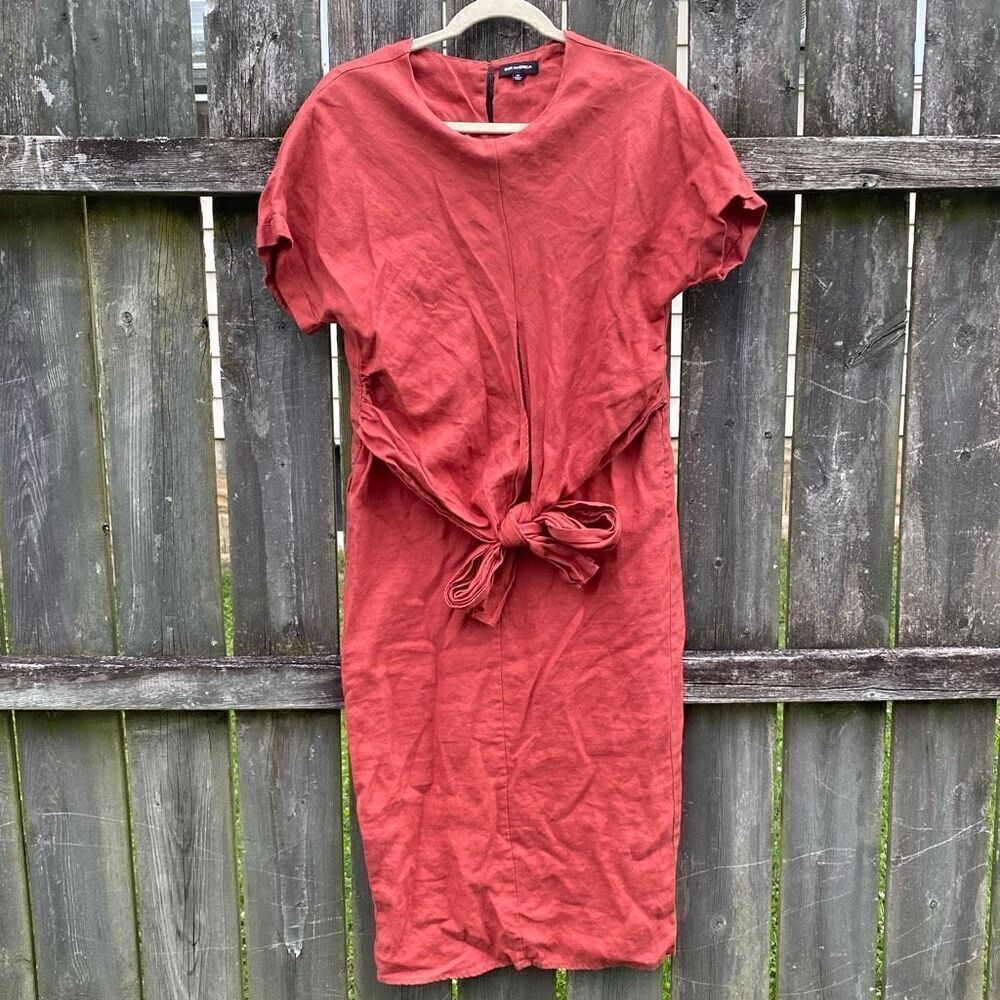 525 America‎ Brick Red Linen Midi Dress | XS
